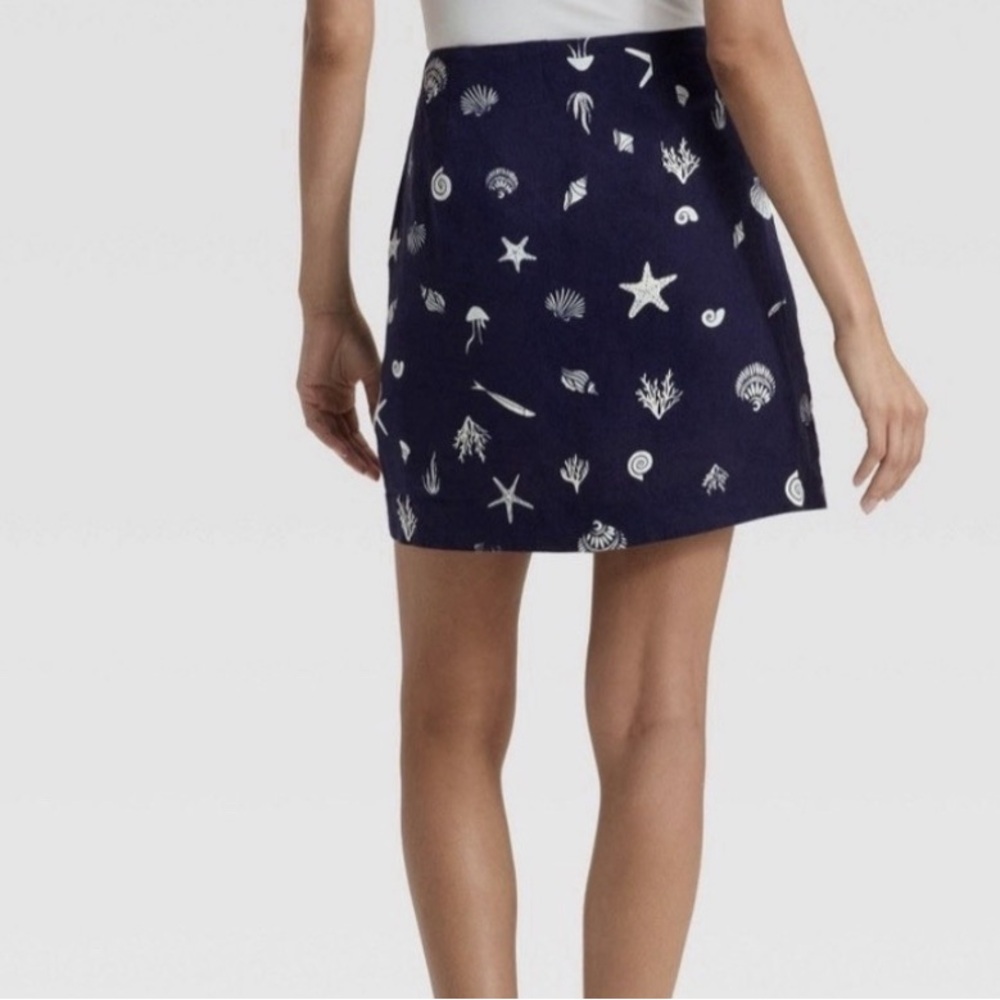 Navy blue linen-blend skort - Picture 3 of 8
